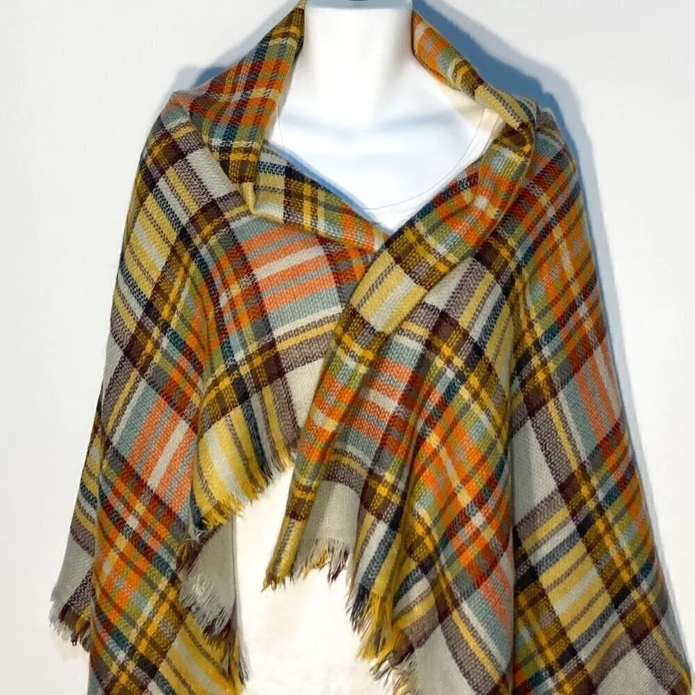 Neal LINK NWT Large plaid scarf or wrap 59 x 59 multi colored
